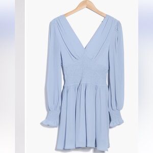 Lush Blue Pleated Sundress with Bishop Sleeves